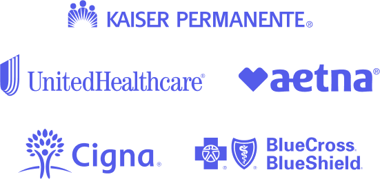 Insurance logos for Kaiser, United, Aetna, BlueCross BlueShield, and Cigna